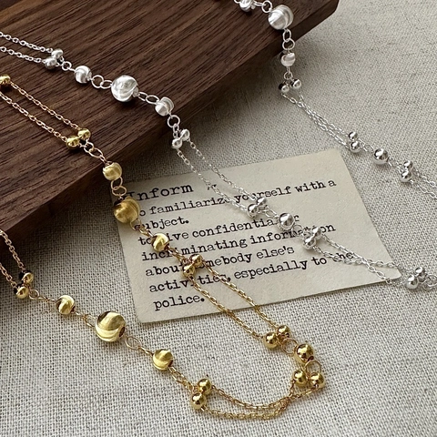 925 Sterling Silber Doppelschichtige Perlenkette Koreanischer Stil Vintage Gold Silber Plattiert Schlüsselbeinkette Für Damen Schmuck