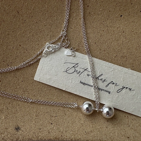 925 Sterlingsilber Doppellagige Halskette Für Damen Minimalistische Geometrische Kugel Anhänger Retro Koreanischer Stil Schmuck