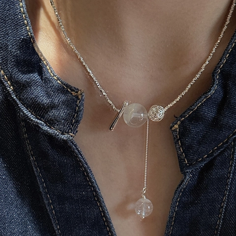 Collar con Colgante de Fantasma de Copo de Nieve Retro de Plata de Ley S925 para Mujer Nicho Diseño Pepitas de Plata Joyería