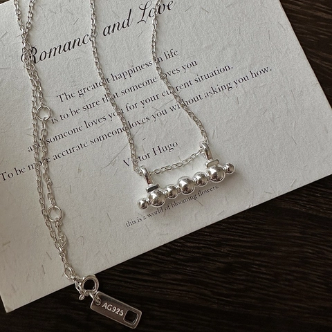925 Sterling Silver Horizontal Bar Round Bead Pendant Necklace Retro INS Style Minimalist Clavicle Chain Jewelry For Women