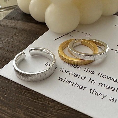 S925 Sterling Silver Open Adjustable Ring For Women Vintage Brushed Texture Geometric Minimalist Korean Style Finger Ring Jewelry Gift