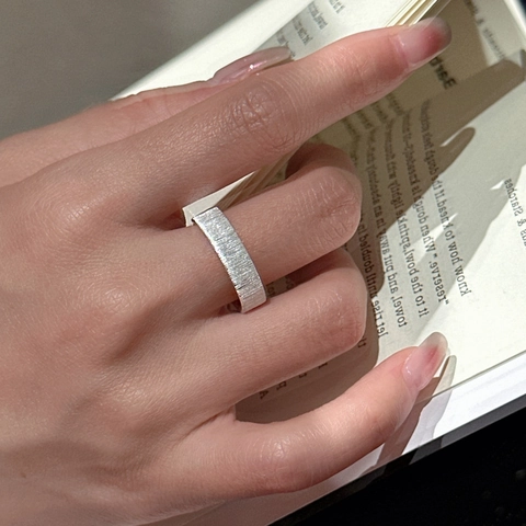 S925 Sterling Silver Open Adjustable Ring For Women Vintage Brushed Texture Geometric Minimalist Korean Style Finger Ring Jewelry Gift