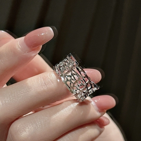925 Sterling Silver Hollow Out Geometric Open Ring For Women Personalized Korean Style Adjustable Glinting Minimalist Finger Ring