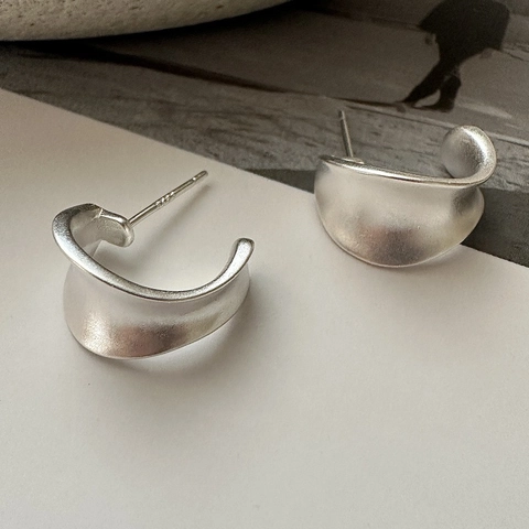 Minimalistisch 925 Sterlingsilber C-Form Ohrstecker Für Damen Vintage Matt Geometrisch Creolen Koreanisch Design Schmuck