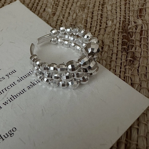 925 Sterling Silver Faceted Multi-row Beaded Adjustable Open Ring For Women Trendy Retro Geometric Jewelry Finger Ring Gift