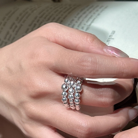 925 Sterling Silver Faceted Multi-row Beaded Adjustable Open Ring For Women Trendy Retro Geometric Jewelry Finger Ring Gift