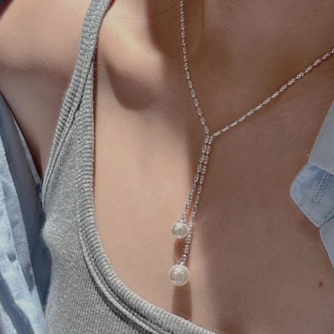 S925 Sterling Silver Y-Shaped Tassel Necklace For Women Korean Minimalist Artificial Pearl Pendant Clavicle Chain Jewelry