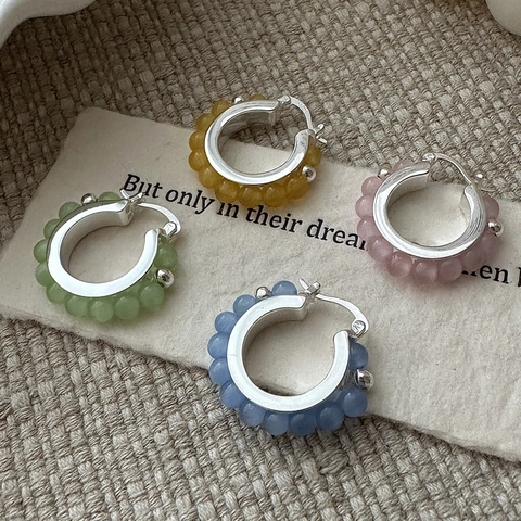 925 Sterlingsilber Bunte Künstliche Perle Perlen Creolen Für Damen Vintage Koreanisches Design Geometrische Ohrringe Schmuck