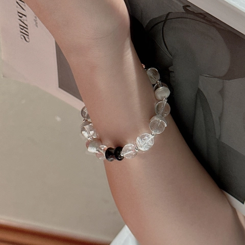 925 Sterling Silver Crystal Beaded Bracelet Korean Minimalist Vintage Geometric Bracelet For Women Fashion Jewelry