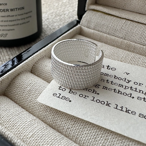 S925 Sterling Silver Vintage Woven Texture Adjustable Open Ring For Women Korean Style Minimalist Jewelry Finger Band Ring