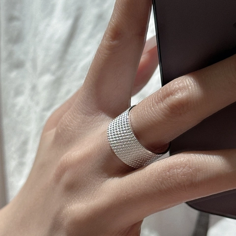 S925 Sterling Silver Vintage Woven Texture Adjustable Open Ring For Women Korean Style Minimalist Jewelry Finger Band Ring