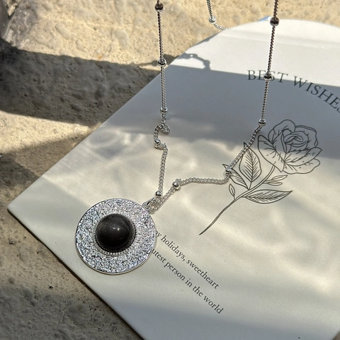 S925 Sterlingsilber Goldobsidian Anhänger Halskette Für Damen Retro Gehämmert Rund Disc Halskette Minimalistisch Schmuck Geschenk