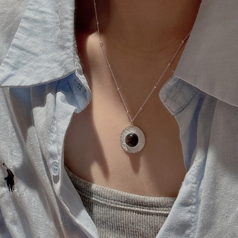 S925 Sterlingsilber Goldobsidian Anhänger Halskette Für Damen Retro Gehämmert Rund Disc Halskette Minimalistisch Schmuck Geschenk