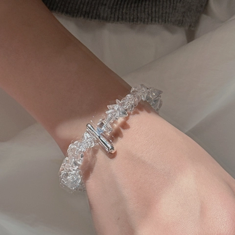 Bracciale in Argento Sterling 925 con Cristallo di Rocca e Perline Blu Chiusura a T Gioielli per Donna
