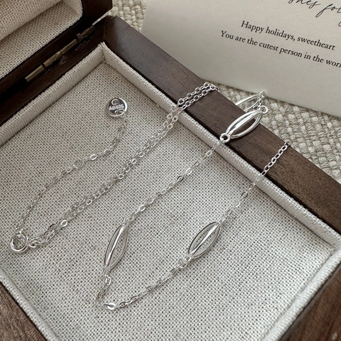 925 Sterling Silver Necklace For Women Retro Minimalist Hollow Oval Geometric Irregular Design Electroplated Clavicle Chain Jewelry