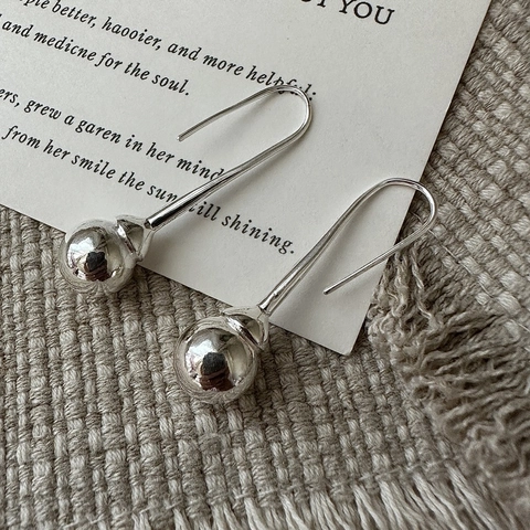 925 Sterling Silver Minimalist Round Ball Drop Earrings For Women Vintage Geometric Bead Dangle Earrings Fashion Jewelry