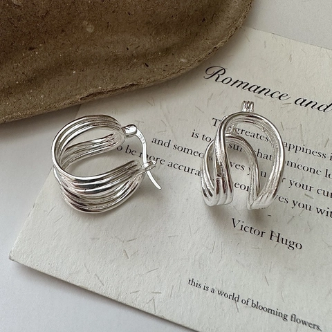 925 Sterling Silver U-Shaped Hoop Earrings For Women Minimalist Intertwined Retro Korean Style Fashion Jewelry Gift