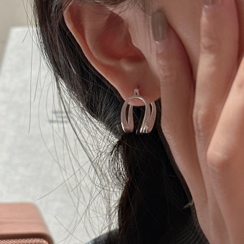 925 Sterling Silver U-Shaped Hoop Earrings For Women Minimalist Intertwined Retro Korean Style Fashion Jewelry Gift