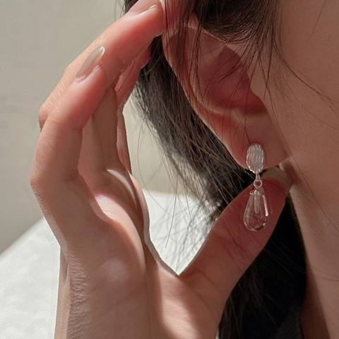 925 Sterling Silver Striped Water Drop Earrings For Women Simple Vintage Niche Design Clear Rhinestone Drop Earrings Jewelry