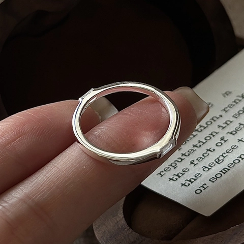 Anillo de Plata de Ley 925 con Circonia Diseño de Nicho Coreano Minimalista Geométrico Abierto para Mujer Joyería de Moda