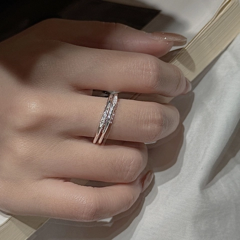 925 Sterling Zilver Onregelmatige Golfring Voor Vrouwen Retro Eenvoudige Gehamerde Textuur Strass Knokkelring Koreaanse Mode Sieraden Cadeau
