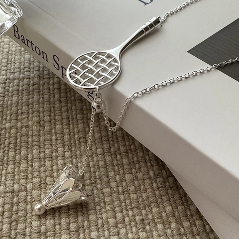 S925 Sterling Silver Badminton Racket Pendant Necklace For Women Sporty Y-Shaped Minimalist Birdy Shuttlecock Clavicle Chain Jewelry