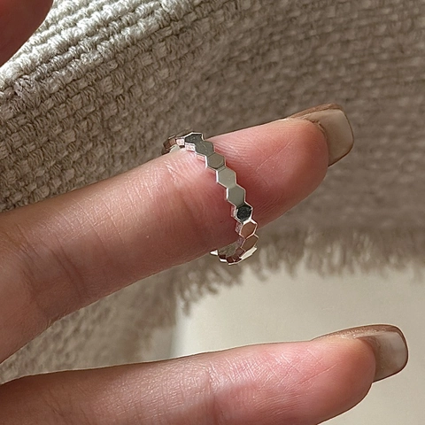 925 Sterlingsilber Waben Hexagon Offener Ring Für Damen Minimalistischer Verstellbarer Geometrischer Mode Fingerring Schmuck