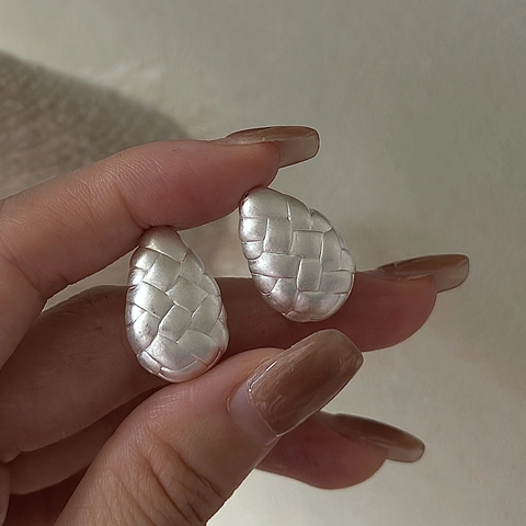 925 Sterlingsilber Gewebte Tränenform Ohrstecker Retro Matte Intrecciato Design Ohrringe Geometrischer Schmuck Für Damen