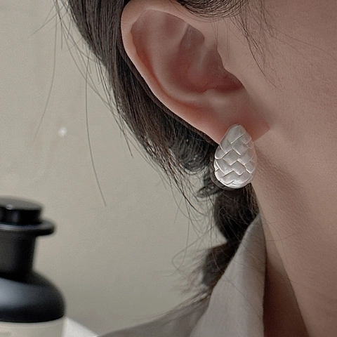 925 Sterlingsilber Gewebte Tränenform Ohrstecker Retro Matte Intrecciato Design Ohrringe Geometrischer Schmuck Für Damen