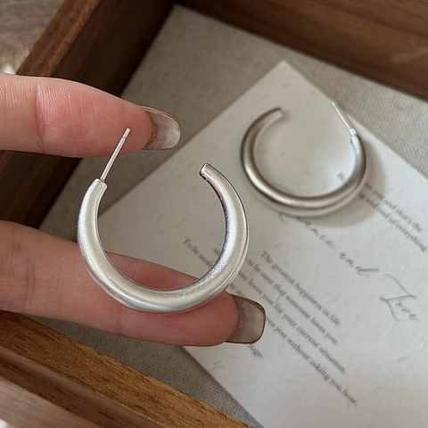Orecchini a Cerchio a Forma di C in Argento Sterling 925 Minimalisti per Donna Design Cavo Vintage Opaco Gioielli Coreani