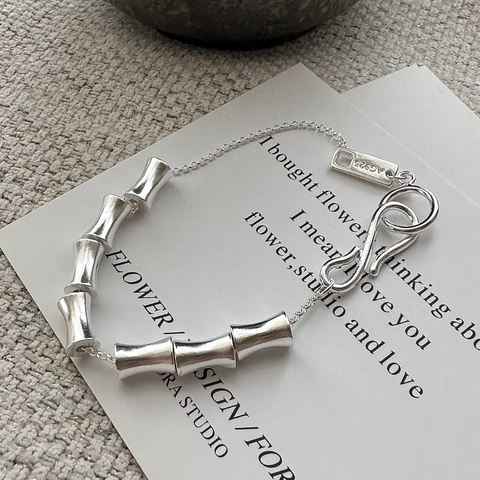 Minimalist 925 Sterling Silver Bamboo Joint Bracelet For Women Vintage Korean Style Fashion S925 Chain Bracelet Fine Jewelry