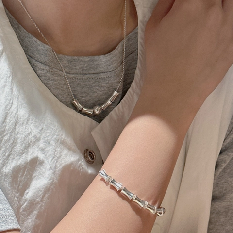 Minimalist 925 Sterling Silver Bamboo Joint Bracelet For Women Vintage Korean Style Fashion S925 Chain Bracelet Fine Jewelry