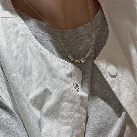 Collana in Argento Sterling S925 a Forma di Bambù Per Donna Design Minimalista Retrò Perline Geometriche Catena Gioielli