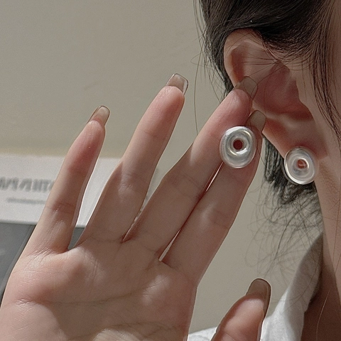 Pendientes de Botón de Donut Hueco de Plata de Ley S925 Mate para Mujer Joyería Minimalista Geométrica Estilo Indie Vintage