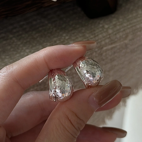Vintage 925 Sterlingsilber Gehämmerte Wassertropfen Ohrstecker Für Damen Koreanisches Nischendesign Minimalistische Geometrische Ohrringe