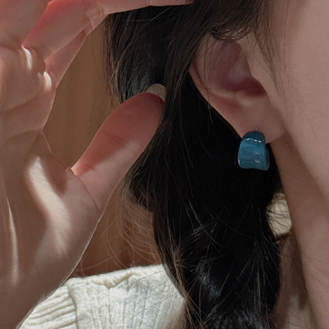 Pendientes de Aro en Forma de C de Plata de Ley 925 Esmalte Vintage Minimalista Coreano Geométricos Esmaltados Mujer Joyería