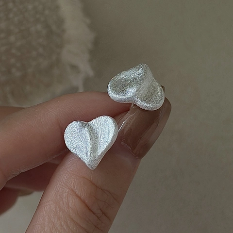 Vintage 925 Sterling Silver Heart Stud Earrings For Women Niche Minimalist Brushed Texture Geometric Love Fashion Jewelry