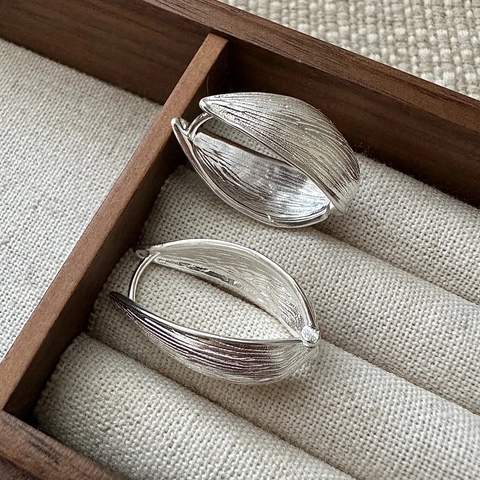 Orecchini a Cerchio in Argento Sterling 925 Vintage Testurizzati per Donna Gioielli a Foglia Spazzolata Irregolari Geometrici Minimalisti