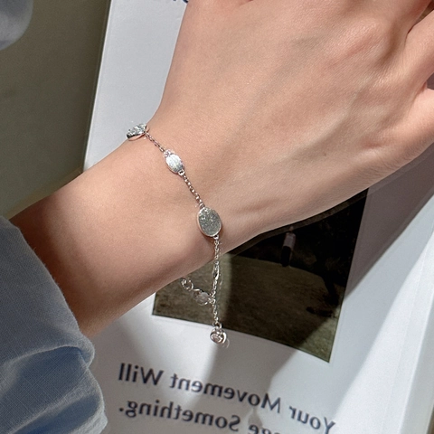 925 Sterlingsilber Armband Für Damen Minimalistisch Gebürstete Textur Ellipse Charms Strass Personalisiert Modeschmuck Geschenk