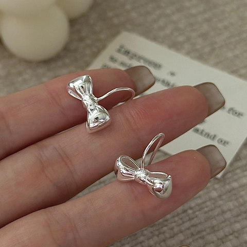 S925 Sterling Silver Bowknot Stud Earrings Korean Style Simple Sweet Vintage Bow Earring Jewelry For Women Girls Accessories