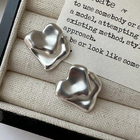 Orecchini a Bottone a Cuore Opaco in Argento Sterling 925 per Donna Design Irregolare Gioielli in Stile Coreano Vintage Accessorio