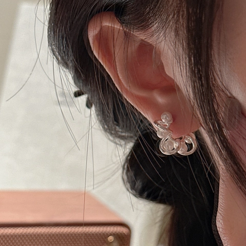 Orecchini a Bottone in Argento Sterling 925 con Perle Artificiali Intrecciate per Donna Gioielli Retrò Minimalisti Geometrici
