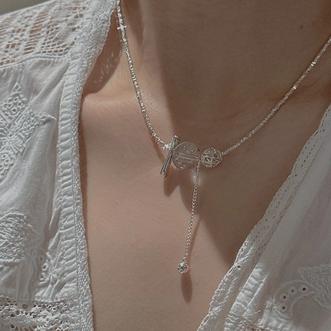 Collar de Borla de Cristal de Plata de Ley S925 para Mujer Cadena de Clavícula de Plata Fragmentada Irregular Joyería