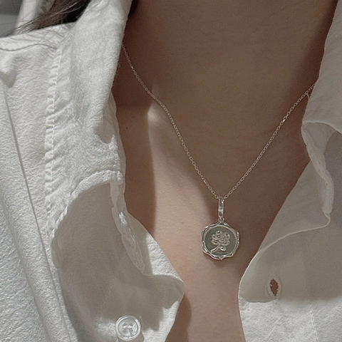 S925 Sterlingsilber Rosenblüte Siegellack Münze Anhänger Vintage Minimalistisch Rose Relief Anhänger Schmuck Für Damen Geschenk