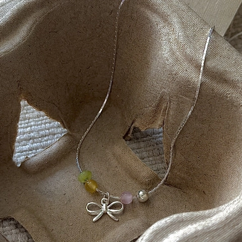 Collar de Lazo de Plata de Ley 925 para Mujer Estilo Coreano Cuentas de Vidrio de Colores Cadena de Clavícula Joyería
