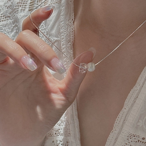 S925 Argento Sterling Semplice Collana Coreana Retro Perla Spazzolata Ciondolo Cristallo Sfaccettato Catena Clavicola Gioielli Donna