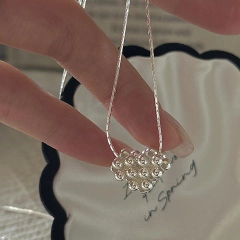 Collar Con Colgante de Corazón de Cuentas de Plata de Ley S925 Para Mujer Regalo de Joyería de Cadena de Clavícula Estilo Ins Retro