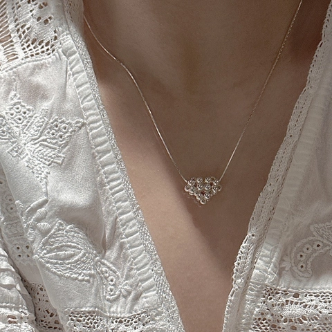 Collar Con Colgante de Corazón de Cuentas de Plata de Ley S925 Para Mujer Regalo de Joyería de Cadena de Clavícula Estilo Ins Retro