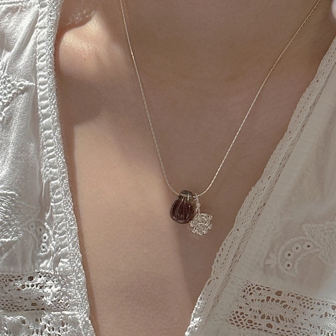 Collana Con Pendente a Goccia d'Acqua in Argento Sterling 925 Per Donna Retro Cristallo Design Moda Gioielli Catena
