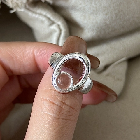 925 Sterlingsilber Minimalistisch Unregelmäßig Geometrisch Offener Ring Mit Klarem Strass Retro Koreanischer Stil Verstellbarer Fingerring Schmuck Für Damen